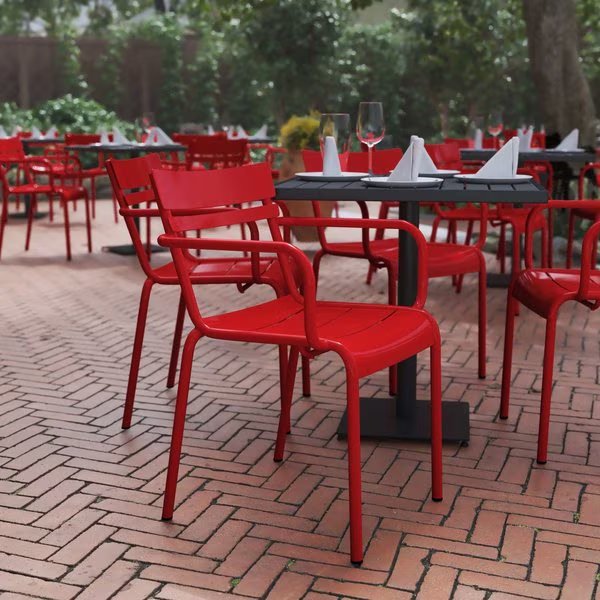 Red All-Weather Steel Dining Chair, Flash Furniture, Mfr#: XU-CH-10318-ARM-RED-GG